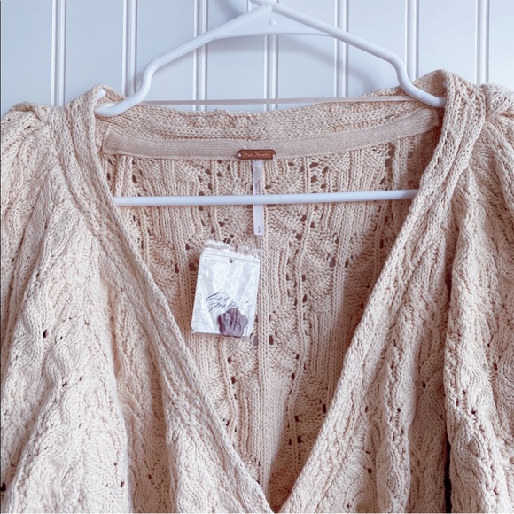 Free People Olive You Surplice V-Neck Texture Cable Wrap Cardigan In Macadamia - Picture 13 of 13